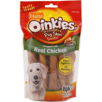 Hartz Oinkies Pig Skin Twists Wrapped with Real Chicken